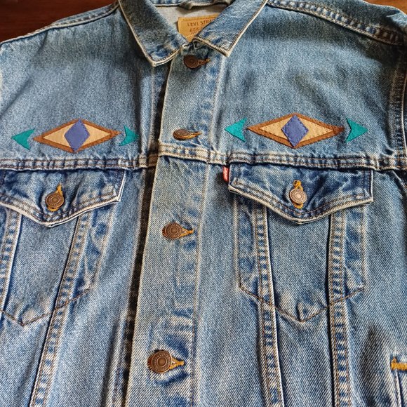 Levi's Other - Vtg 90's Levi's Jacket, 70507-0389 Leather Applique, Southwest, Tribal, USA, M